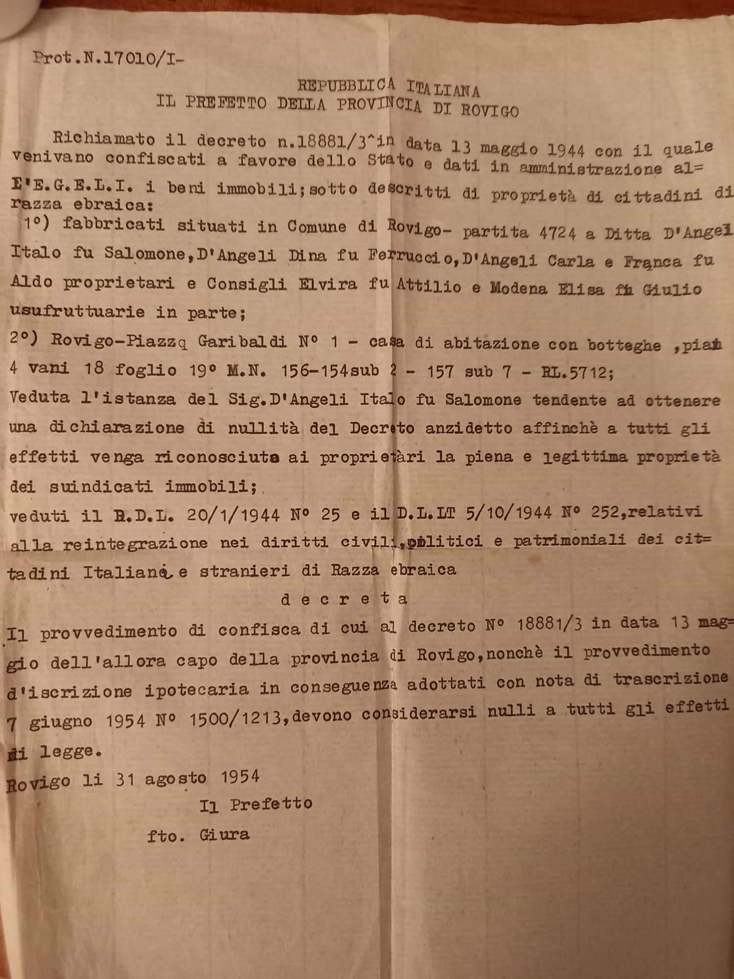Foto 3 Revoca del provvedimento di confisca dei beni 1954